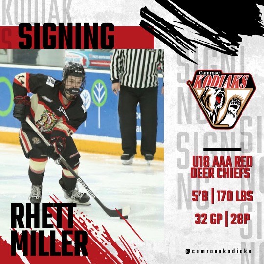 camrosekodiaks's tweet photo. SIGNING ALERT!!

RHETT MILLER SIGNS WITH THE KODIAKS!

See release below.

https://t.co/ZZ5ZE9OdXL

@RhettMiller1618 @TheAJHL @RDOptimstChiefs #AEHL #U18AAA https://t.co/HsEHt4OPbo