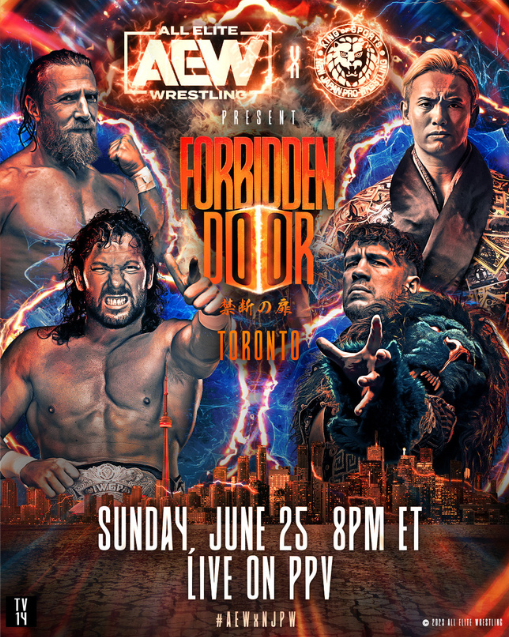 One week from today: #AEWForbiddenDoor! Some of the matches: #KennyOmega vs. #WillOspreay  / #BryanDanielson vs. #KazuchikaOkada / #Sanada vs. “Jungle Boy” #JackPerry  / #MJF vs. #HiroshiTanahashi. Make plans to join us - the pay-per-view starts at 7 p.m. #AEW #chicagobars