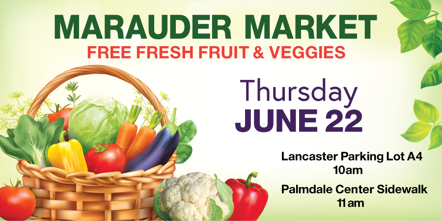THIS WEEK! Thu, 6/22 - Marauder Market food distribution in LANCASTER &amp; PALMDALE! Food will include one PRE-FILLED bag of fruits and vegetables, no grocery items -- WHILE SUPPLIES LAST.

🛒LANCASTER: Parking Lot A4 @ 10am
🛒PALMDALE: Palmdale Center Sidewalk @ 11am