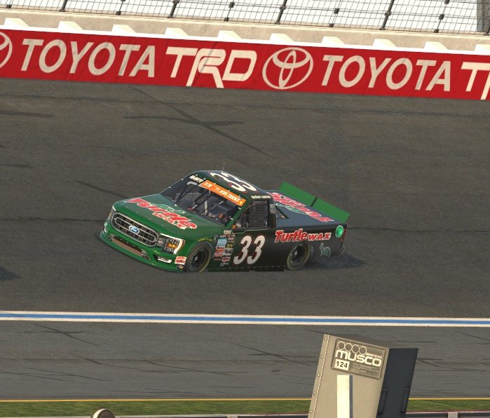 Solid debut in the <a href="/BlazerSimRacing/">Blazer Sim Racing</a> truck series for my #33 <a href="/TurtleWax/">Turtle Wax</a> Ford F150. Started 14th and worked our way into a top 5 finish. Definitely the wildest finish I've been apart of. Catch the full race replay on <a href="/JCTVRacing/">JCTV on YouTube</a>. Onto USA International!

Q: 14th
F: 4th
