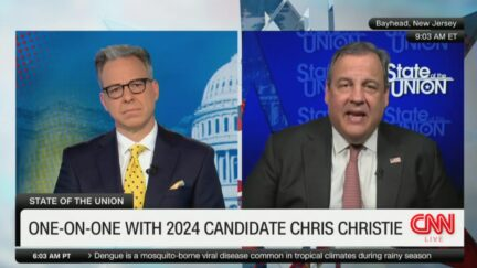 These 2 Nutjobs resemble perfectly the level of stupidity we Americans are being subjected to on a daily basis;

Chris Christie; a blabbering fool without a conscious, without a diet, without common sense.

Jake Tapper; a lying ass traitor to truth & honesty & to the Country.