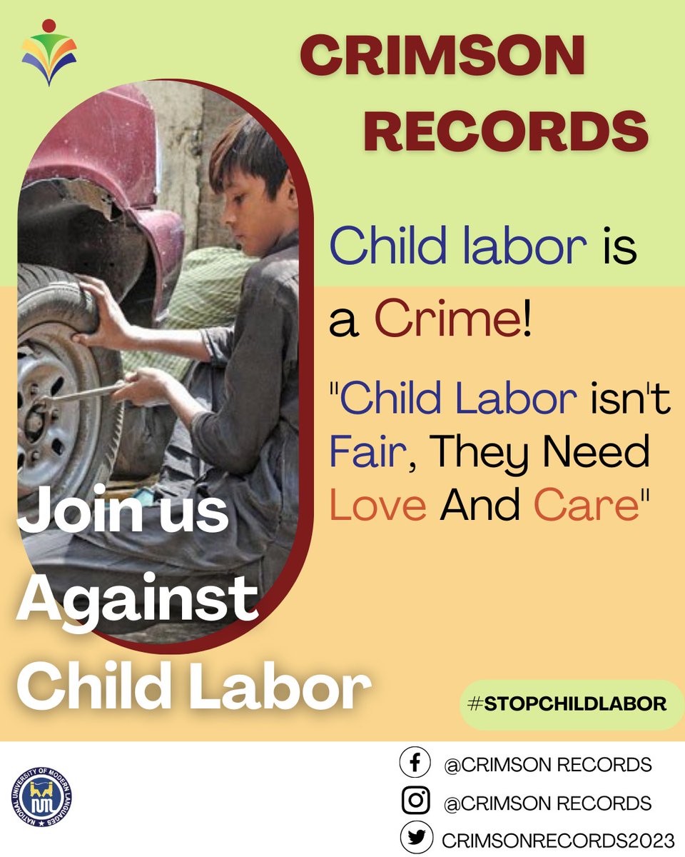 crimsonRec2023's tweet photo. A Social Awareness Campaign'
#ChildLabor @crimsonrecords_
@ilo_org 
@ConnectSDGs https://t.co/2B9g4aWzyX