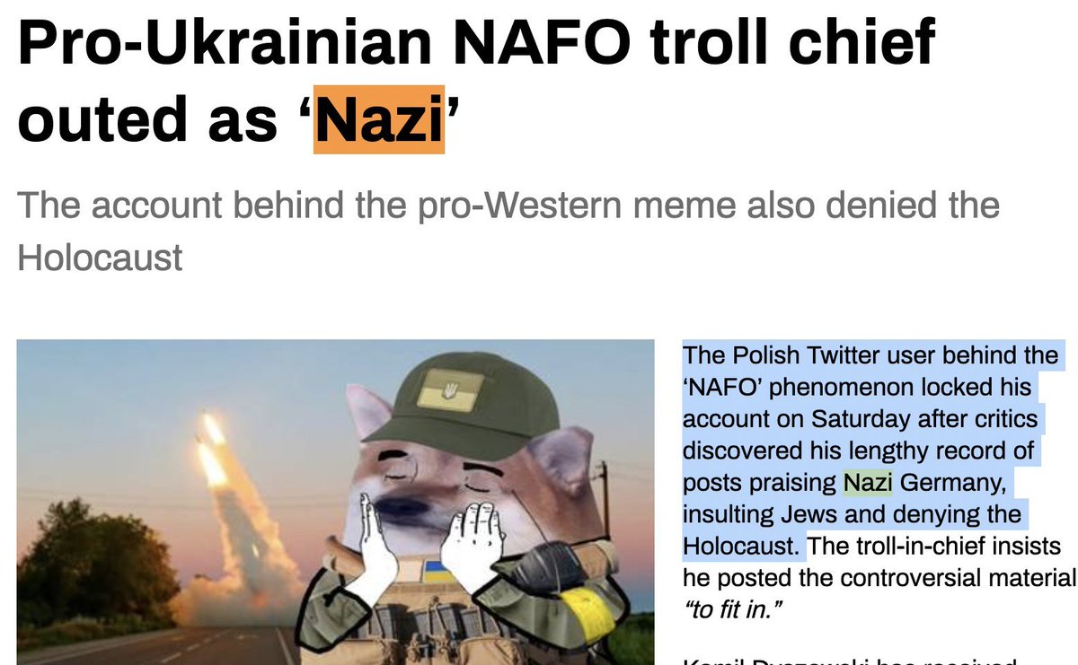 @BowesChay @GeromanAT @WhiteHouseRoom You've put a lot of effort into the content and argued in a very thoughtful way. 

That was in vain, because the addressee of your words is a member of 'NAFO'.

NAFO was founded by a #Holocaust denier and neo-#Nazi. You don't have to know more about the mindset of their members