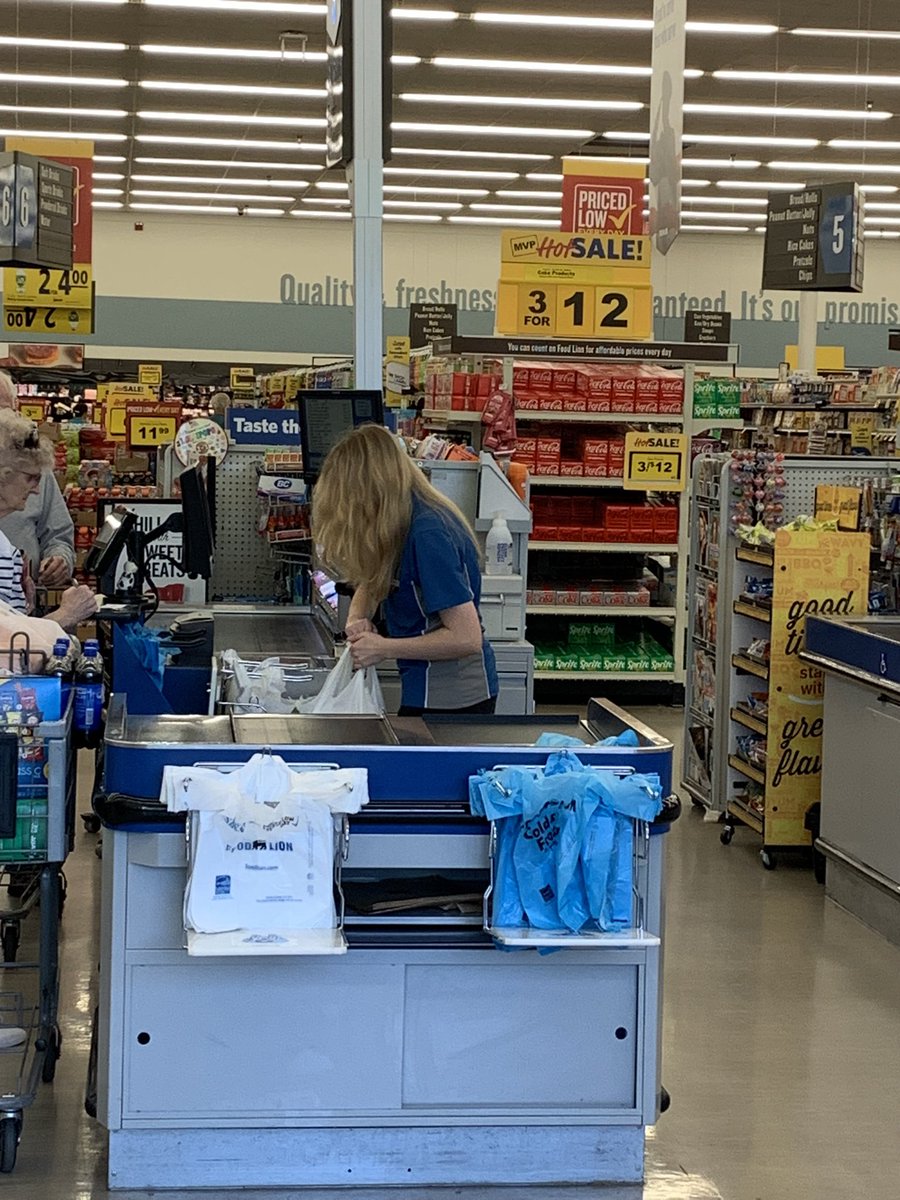 My daughter working in the store where I used to push here around in the cart. She leaves in August for college. Bitter sweet.