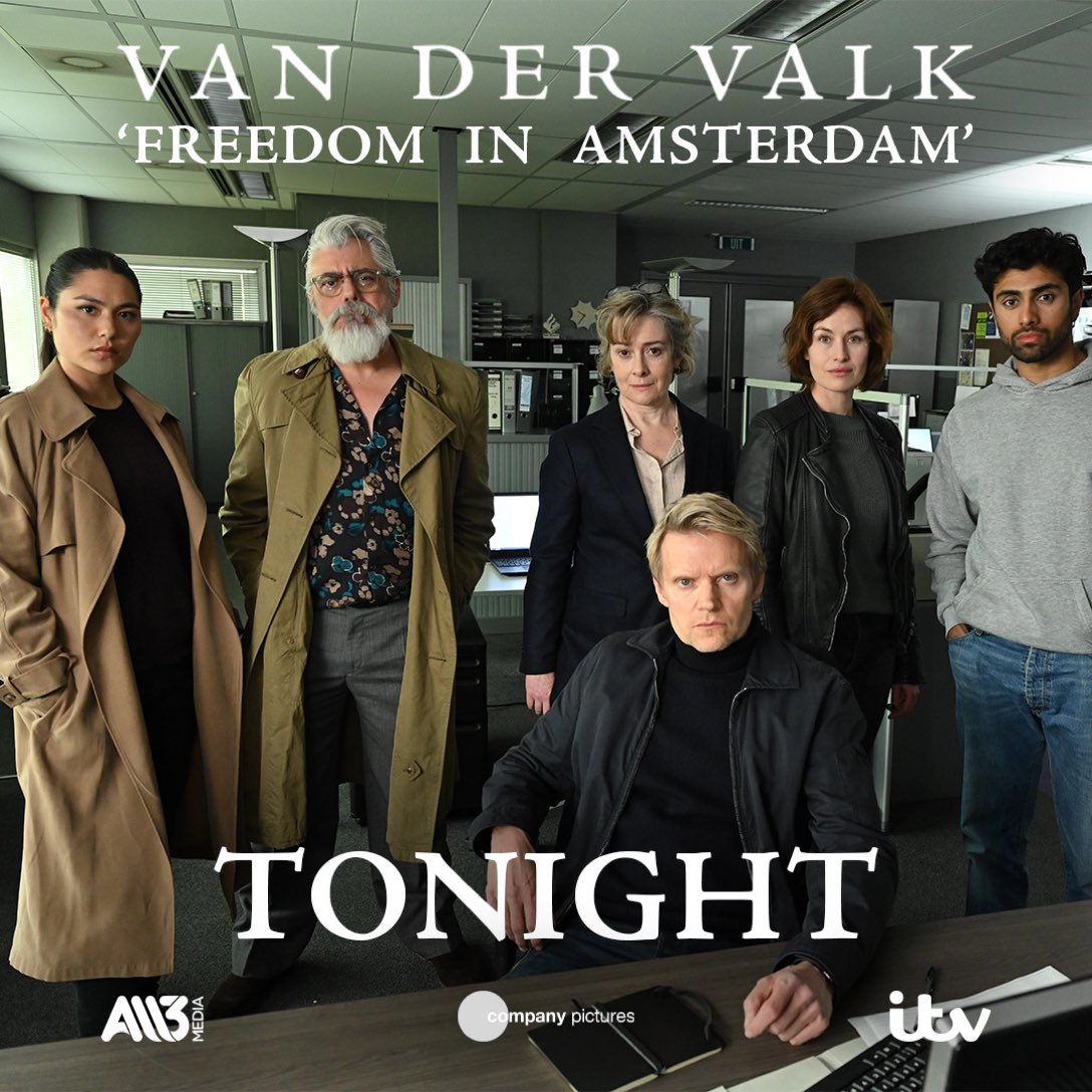 8pm TODAY on @ITV 

s3 Ep 1 of #VanDerValk “Freedom in Amsterdam” directed by #MichielVanJaarsveld & written by #MariaWard

Based on #NicolasFreeling’s series of 'Van der Valk' novels📚

🌟#MarcWarren #MaimieMcCoy #DarrellDSilva #EmmaFielding #AzanAhme #DjangoChanReeves