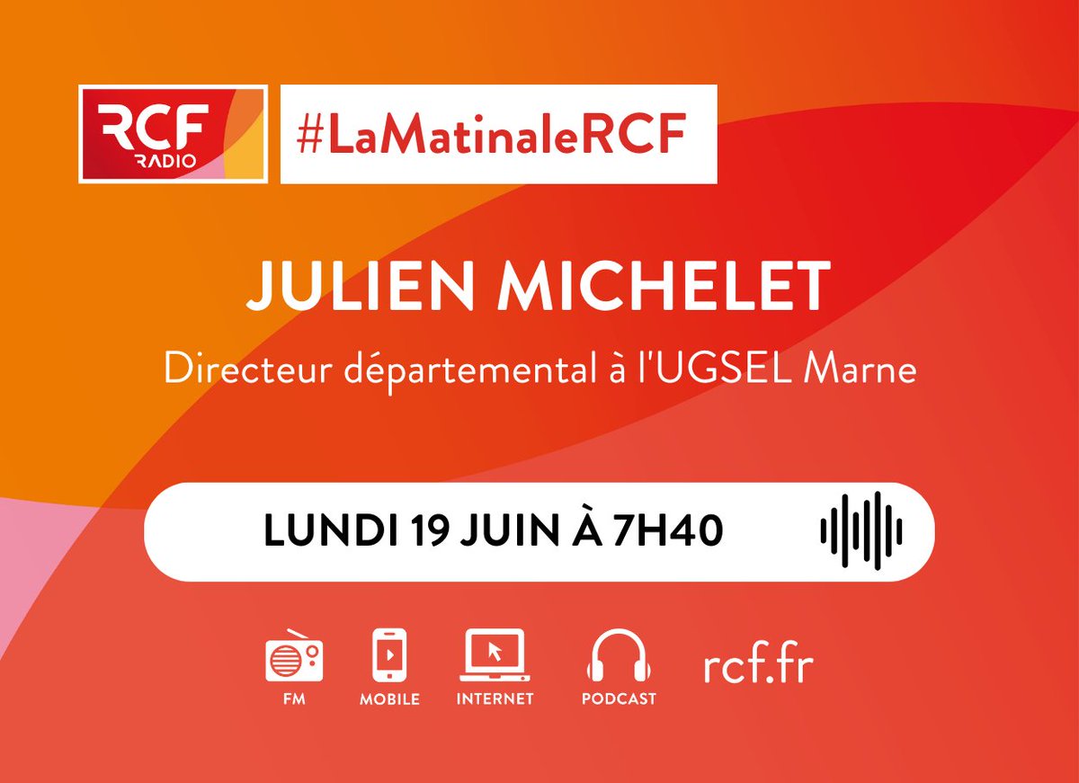 🎙️ <a href="/JulienMichelet7/">Julien Michelet</a>, directeur départemental à l'<a href="/UgselMarne/">#ugsel5108</a>, sera l'invité de @Ch_Fausten demain dans #LaMatinaleRCF.

📆 19 juin
⏰ 7h40
🎧 rcf.fr/actualite/3-qu…