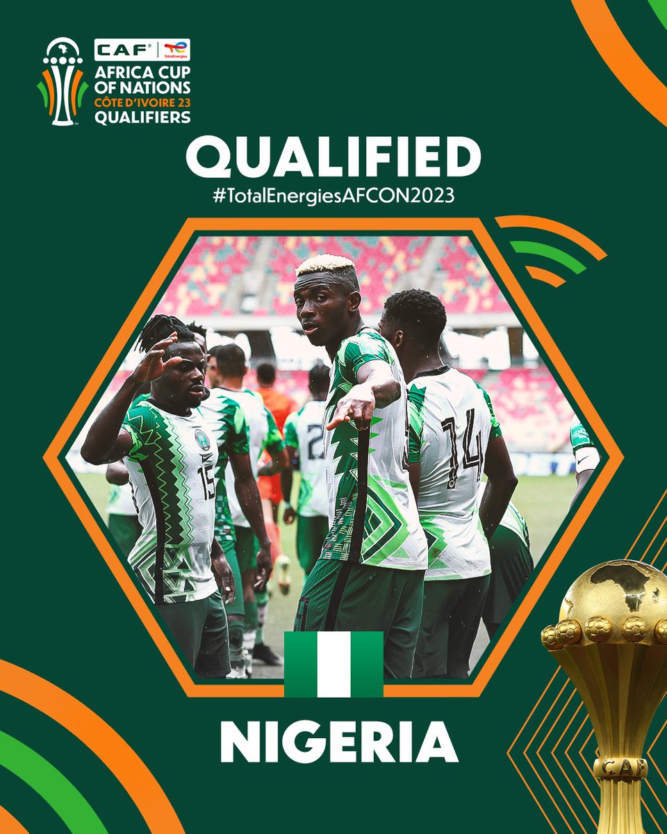 The Super Eagles have arrived 🦅 

Nigeria seal qualification for their 20th #TotalEnergiesAFCON appearance 🇳🇬 

#TotalEnergiesAFCONQ2023