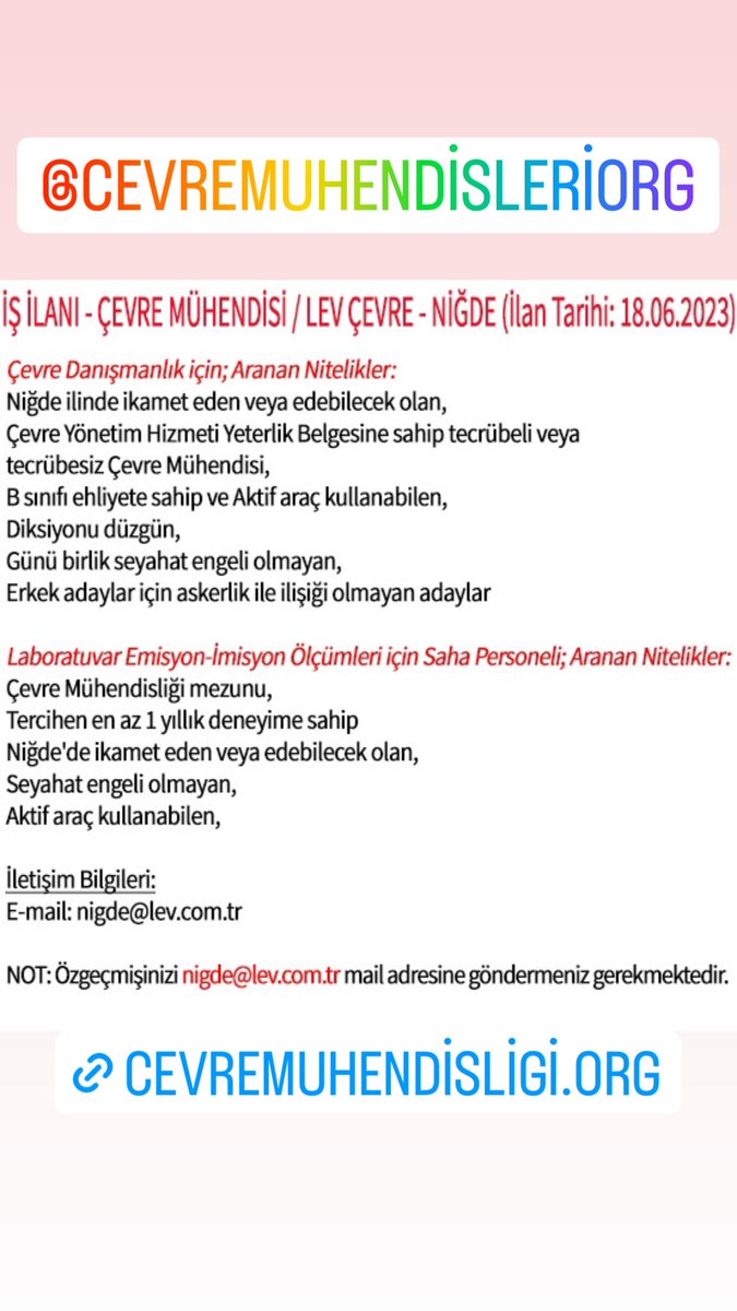 İş İlanı - ÇEVRE MÜHENDİSİ / LEV ÇEVRE - NİĞDE (İlan Tarihi: 18.06.2023)

cevremuhendisligi.org
 
#cevre 
#cevremevzuati 
#cevremuhendisligi 
#cevremuhendisligiorg
#cevremuhendisleriorg
#cevremuhendisleri
#cevrehaber 
#depozito
#sifiratik
#geridonusum 
#ZeroWaste