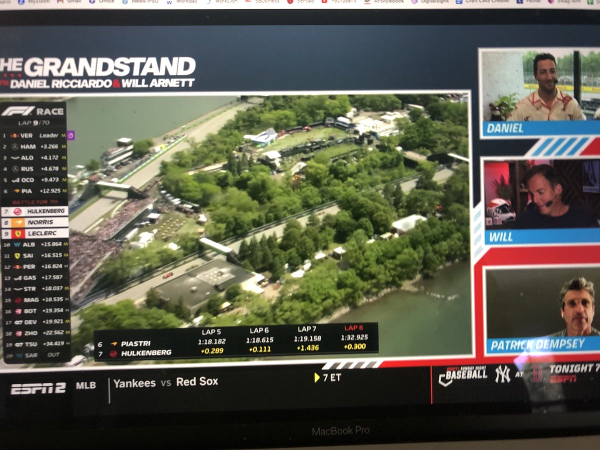 Another sport, another alternate telecast as ESPN offers 'The Grandstand with @danielricciardo and @arnettwill' for #F1 ... and off to a good start on ESPN2.