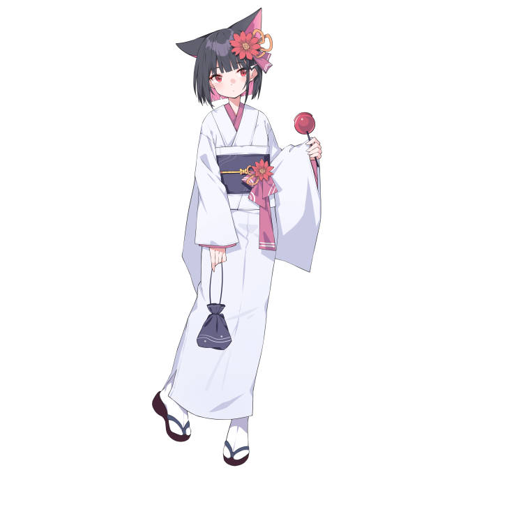 1girl solo japanese clothes kimono hair ornament animal ears food  illustration images