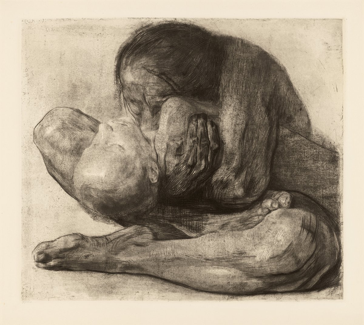 Käthe Kollwitz
Woman with Dead Child
She made the etching in 1903 using herself and her then 7 year old son, Peter, as the models. 11 years later Peter would die in WWI