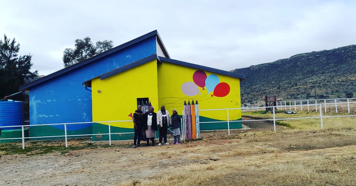 ActionIreland's tweet photo. A great pic of Ha Hlalele Preschool constructed by #AIT in 2017 and is still looking amazing.  Children are on their winter holidays, but teacher planning and development continues #actionirelandtrust #workingtochangethefuture #professionaldevelopment  #earlychildhoodeducation https://t.co/uQzXn0TK7i