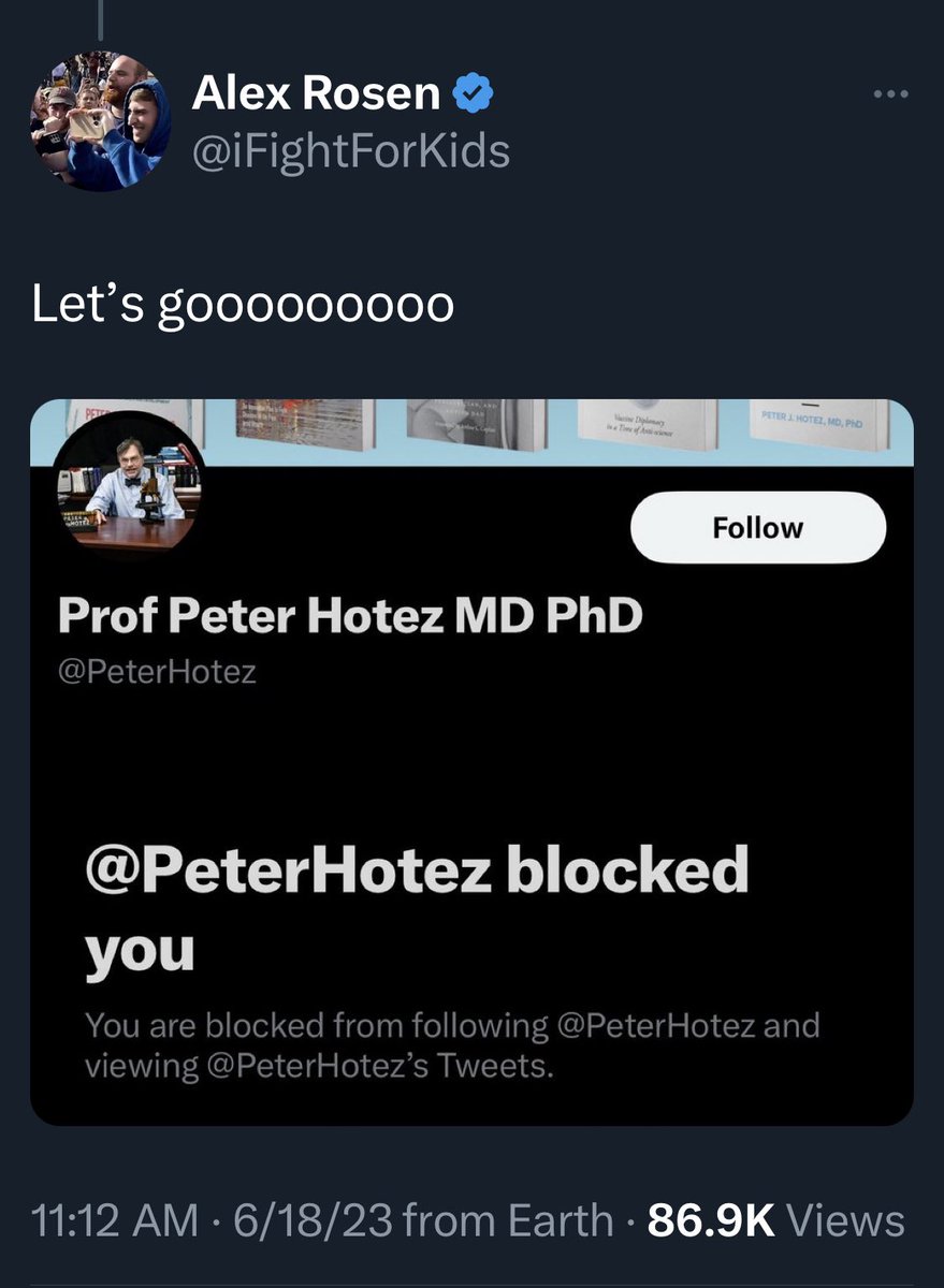 This is the person who accosted Dr. Hotez at his home. He is very proud of himself.

While this person wasn’t violent—this time at least—there is no way to guarantee the next person won’t be.

Musk, Rogan, and RFKJr. have put a target on his back.

This is stochastic terrorism.