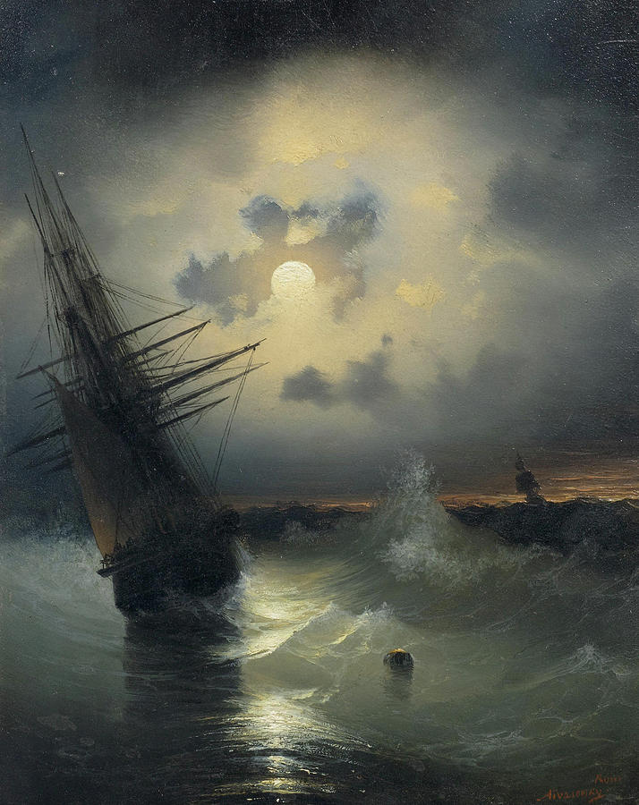 'Sailing ship in the high seas under moonlight' by I.C. #Aivazovsky (1840)  #fineart