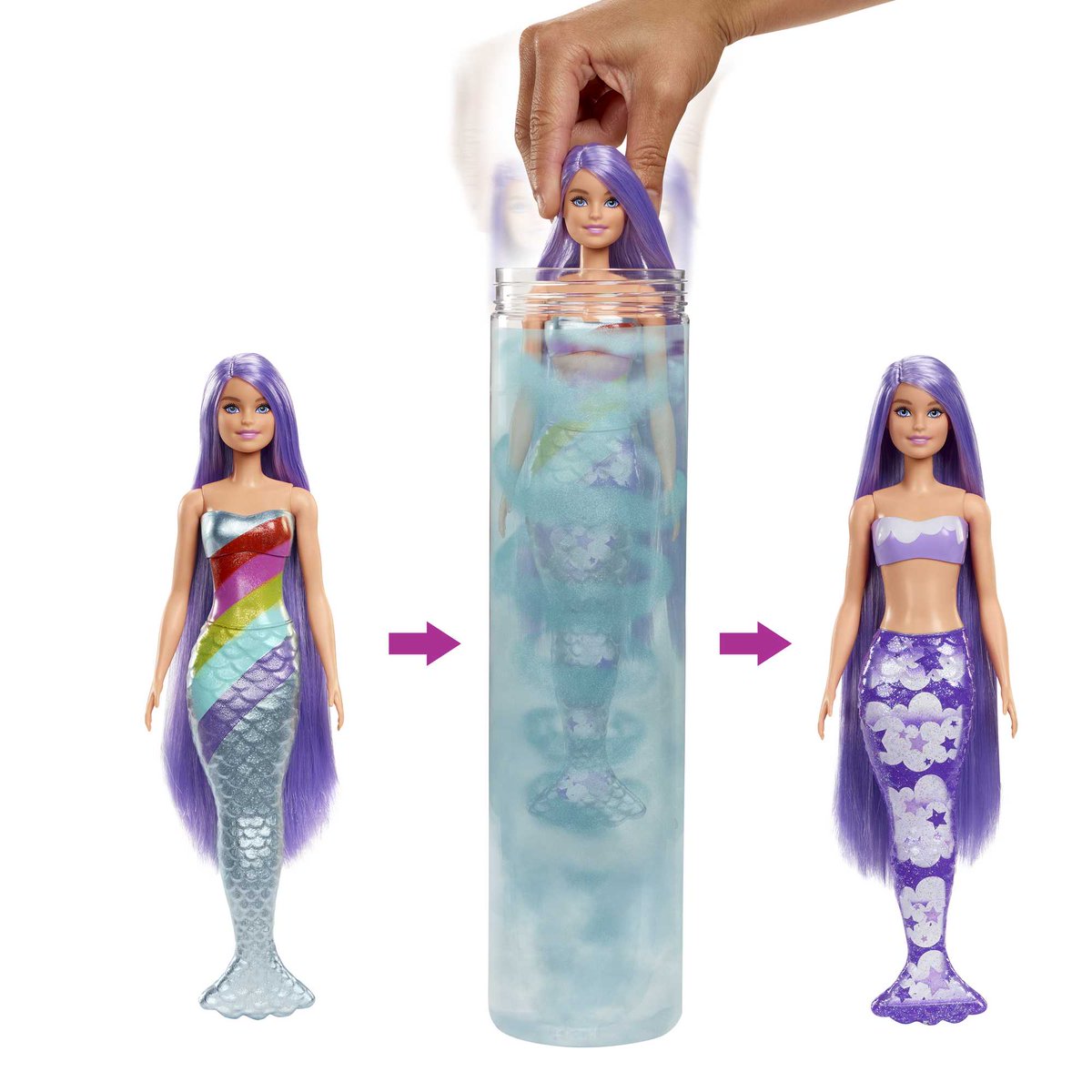 HER HAIR AND TAIL CHANGE COLORS IN THE WATER?? LIKE MERMAID BARBIES?