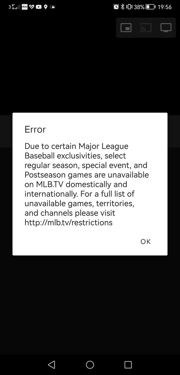 .<a href="/MLBTV/">MLB.TV</a> 
What's the reason for me being blacked out of the <a href="/RedSox/">Red Sox</a> game today? I'm in the UK, quite a distance from Fenway...
Game on prime time in the UK. Guess growing the game isn't your thing.