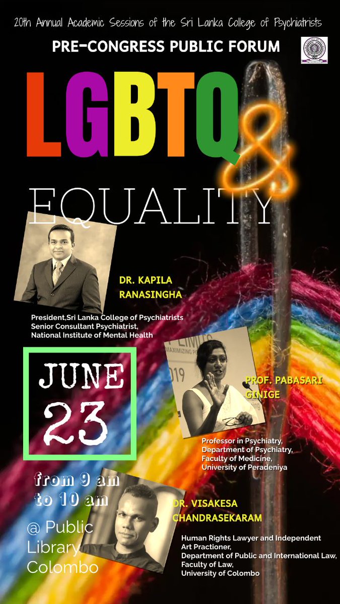 Dear All,
You are cordially invited to attend this important public awareness campaign organised by the SriLanka College of Psychiatrists. 
Regards 
Dr.Kapila Ranasinghe 
President 
Sri Lanka College of Psychiatrists