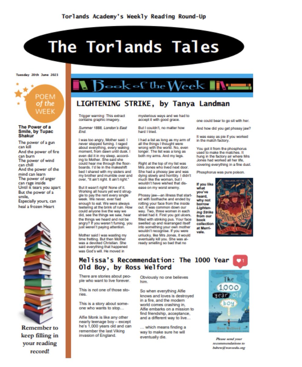 TorlandsA's tweet photo. 🌟NEW DELIVERY of books at #Merrivale Find out some little tasters of what’s on our shelves in the latest edition of The Torlands Tales - in your inbox! 📚
👇 https://t.co/04cGCeDlMi