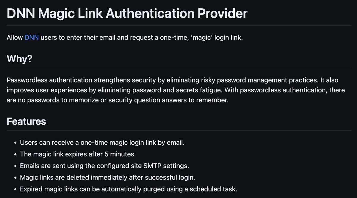parasdaryanani's tweet image. I&apos;ve created a passwordless login module (auth system) for DNN. It&apos;s a paid module that will be published soon. Anyone interested in beta testing? #dnncms #dotnetnuke