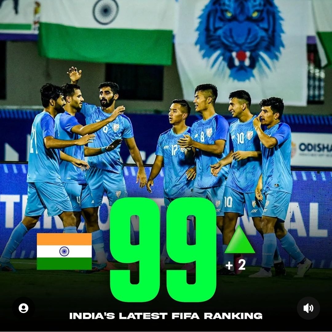 आज टीम इंडिया की क्रिकेट में हार का जश्न बनाये, हम अपनी भारतीय फुटबॉल टीम की जीत का उत्सव बनाते है..

पहली बार हमारी #football टीम #FIFA रेंकिंग में टॉप 100 में..

#IndianFootball
#footballnews
#indiansports