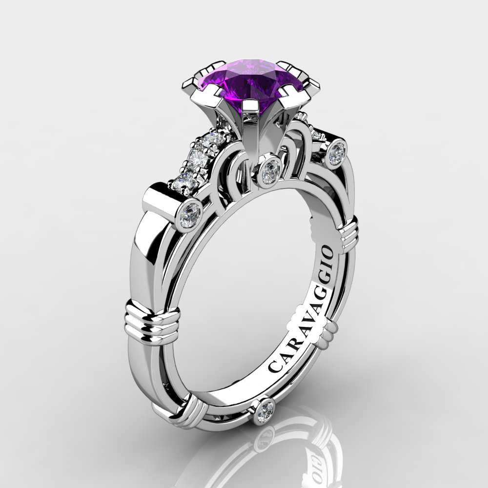 Revival 💎 caravaggiojewelry.com/?p=291282 Art Masters Caravaggio 14K White Gold 1.0 Ct #Amethyst Diamond #Engagement Ring R623-14KWGDAM by Caravaggio™ Jewelry