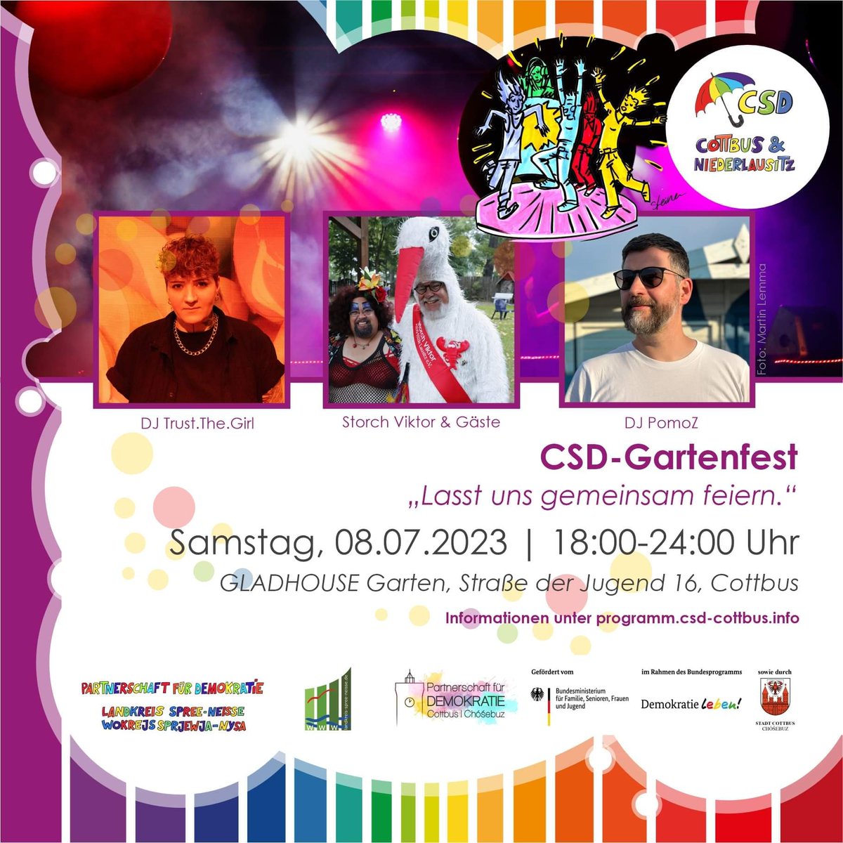 CSDCB's tweet image. 15.CSD Cottbus &amp;amp; Niederlausitz vom 26.06. bis 08.07.2023 🌈
CSD-Informationen: 2023.csd-cottbus.info
CSD-Programm: programm.csd-cottbus.info
#csdcb2023 #pfdspn #rbkcb #pfdcottbus #cottbusbleibtbunt #brandenburgbleibtbunt #queercottbus #csdcottbus2023 #steinercomix 🌈