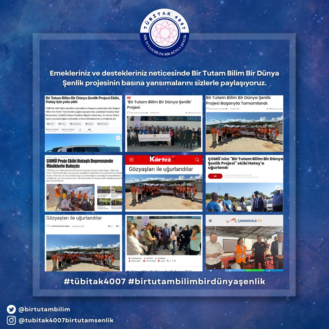Basında Biz! İyi ki varsınız!
🚀 🤍

📍Hesabımızı takip ederek projemizin tüm detayları hakkında bilgi sahibi olabilirsiniz.

#tübitak4007 #birtutambilimbirdünyaşenlik #tübitak #bilimşenliği #tübitakbilimşenliği #hatay