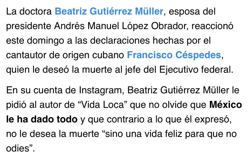 Bien por la Doctora Beatriz Gutiérrez Muller, por responderle como se debe al malagradecido FRANCISCO CÉSPEDES.