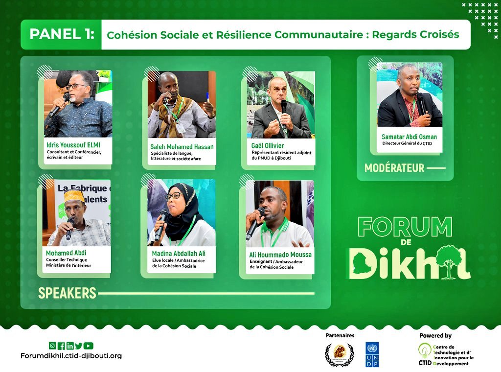 ForumDeDikhil's tweet image. [#ForumDeDikhil] 

Retour en 📸 Panel 1

🛑Thème:𝗖𝗼𝗵é𝘀𝗶𝗼𝗻 𝗦𝗼𝗰𝗶𝗮𝗹𝗲 𝗲𝘁 𝗥é𝘀𝗶𝗹𝗶𝗲𝗻𝗰𝗲 𝗖𝗼𝗺𝗺𝘂𝗻𝗮𝘂𝘁𝗮𝗶𝗿𝗲: 𝗿𝗲𝗴𝗮𝗿𝗱𝘀 𝗰𝗿𝗼𝗶𝘀é𝘀

#Djibouti #FDD2023 #Cohésion #Sociale #Résilience #Communautaire #Culture #Langue #Intergénération #Jeunes #femmes
