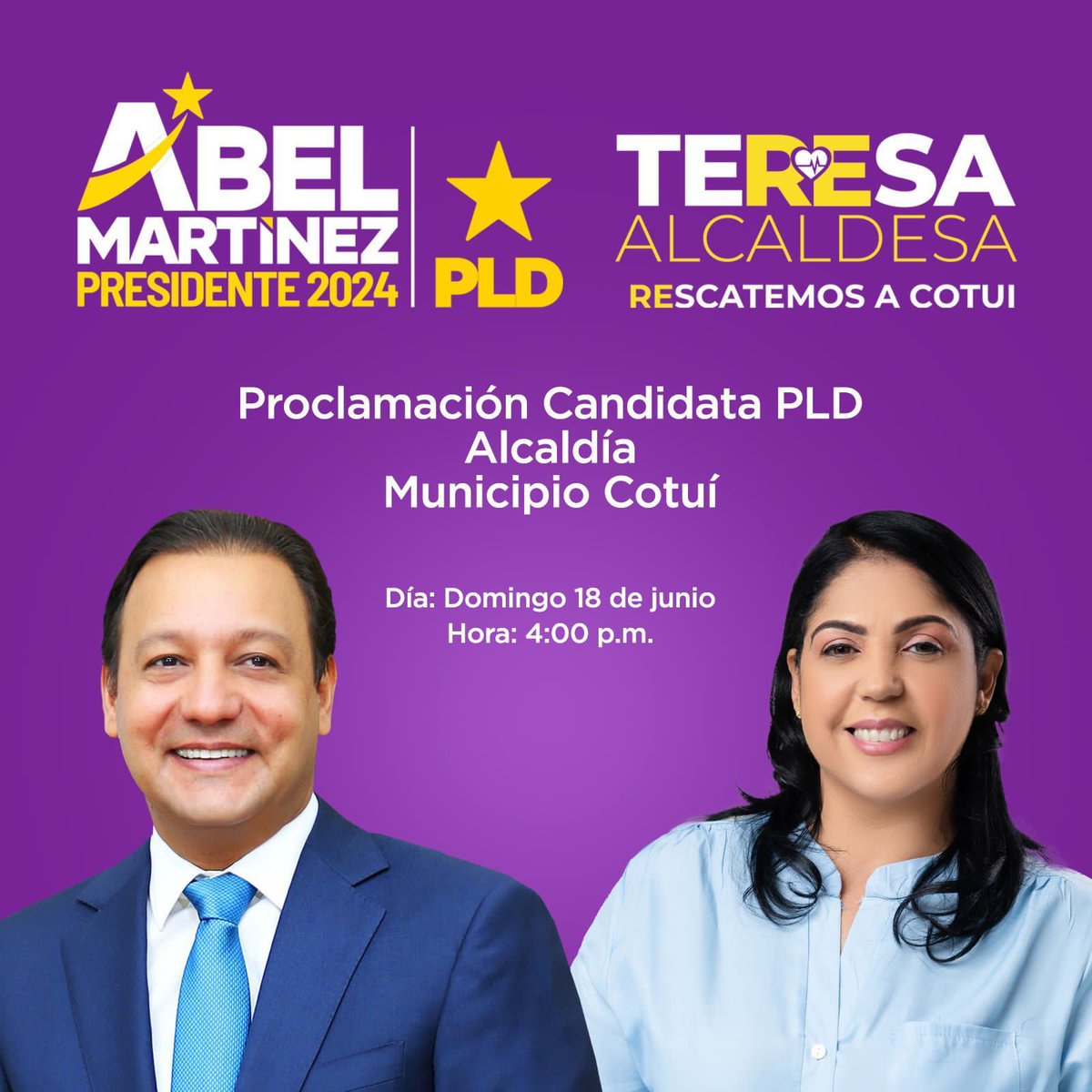 Jgrullon26's tweet image. ¡Vamo'Arriba!

Alcaldía de #Cotuí tiene nombre peledeista: Teresa Inoa, quien guiada por la exitosa experiencia de Abel como alcalde de Santiago, tiene las mejores propuestas para este municipio. ¡Será un triunfo arrollador! #AguantenQueFaltaPoco
