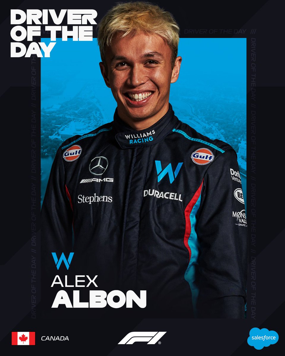 Your #F1DriverOfTheDay, of course... 🥁🥁🥁

Is the one and only <a href="/alex_albon/">Alex Albon</a>! 

#CanadianGP #F1 <a href="/salesforce/">Salesforce</a>