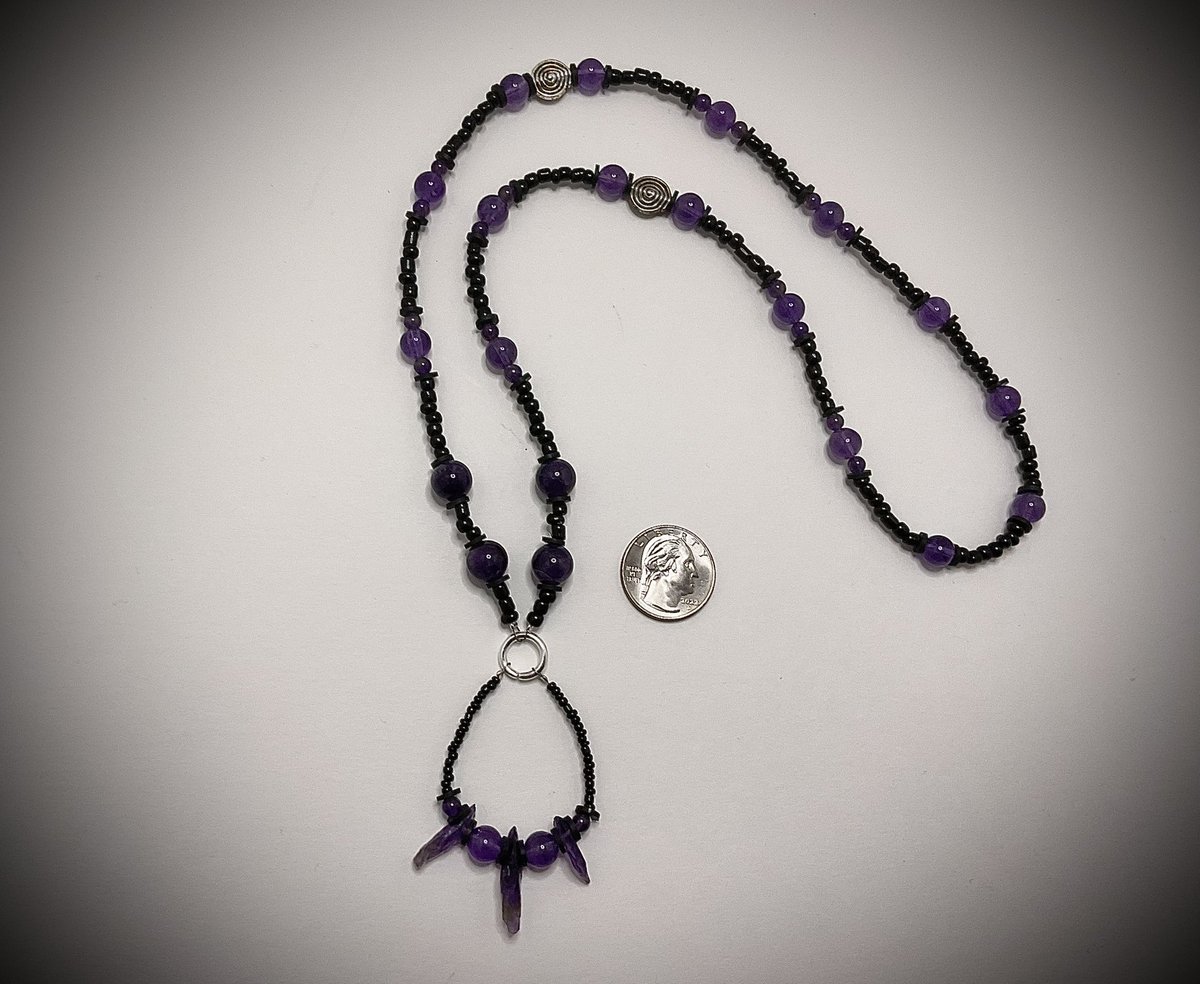 Flash Sale…25” Amethyst necklace  (6mm,8mm and 10mm Amethyst beads) and black seed beads with two silver toned spiral beads.…$40.00 flat rate, free shipping…type claim and I will DM you my Venmo.  #oneofakind #jewelry #statementpiece #amethystjewelry #gemstonejewelry