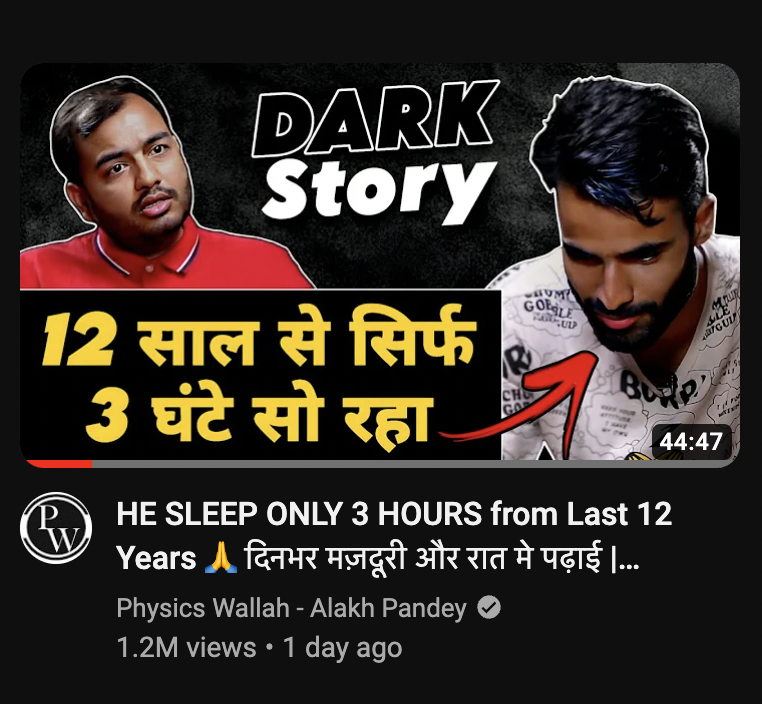 drpraveenpsy's tweet photo. This video is wrong on so many levels. 
Sleeping for less than 7 hours has a significant adverse impact on learning and retention. This is now proven beyond doubt. 
Moreover, this title makes an average student feel that sleeping is a waste of time, which induces guilt. 
This is toxic motivation - unhealthy and dangerous