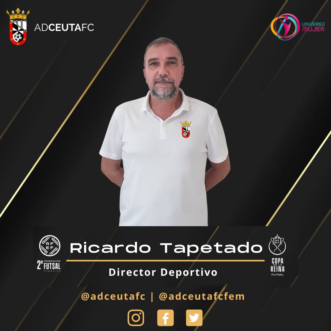 📣 OFICIAL | ✍🏼

Ricardo Tapetado renueva como Director Deportivo de la AD Ceuta FC Femenino.

!Será su segunda temporada con el  equipo! 🤝

#SiempreADCeutaFC ⚪️⚫️  #2Rfef #futsalfem