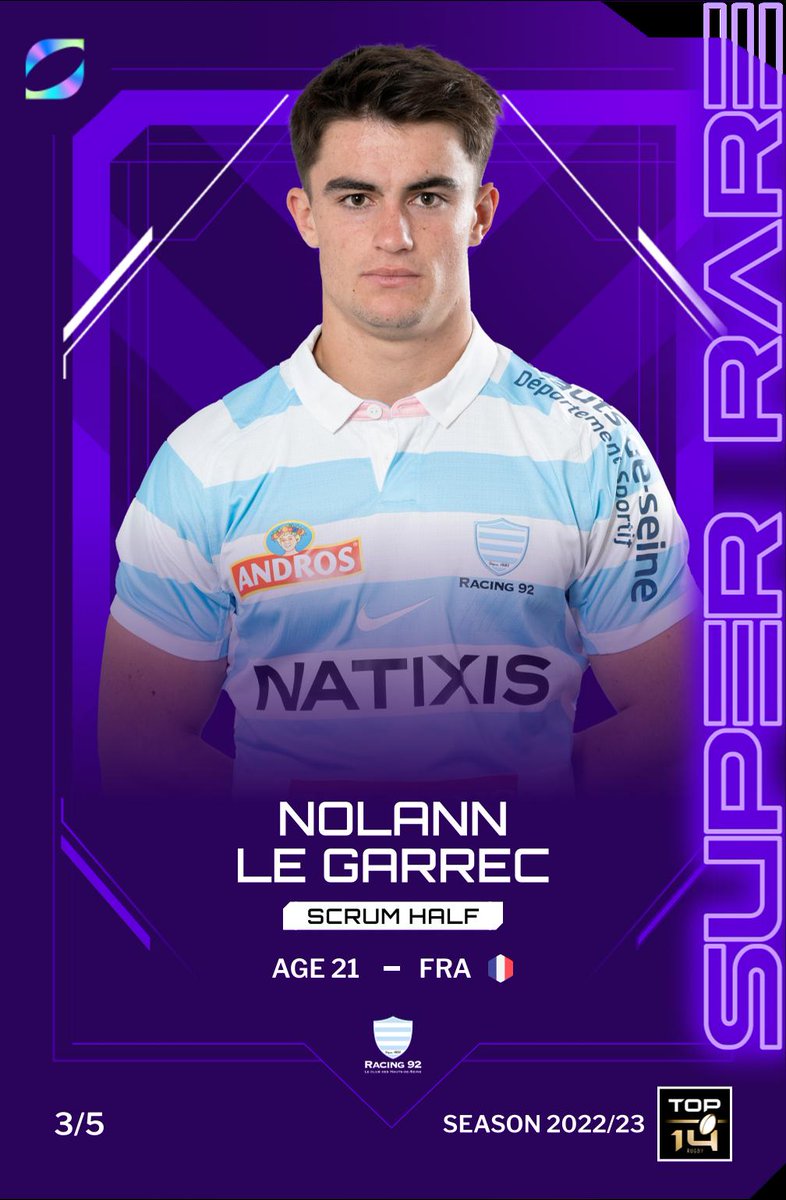 Super rare Nolann Le Garrec card has been sold for 65.65 MATIC.

Club: Racing 92
Position: Scrum Half
Score: 67
