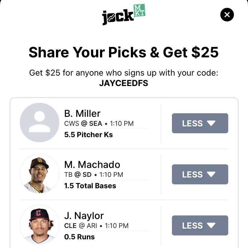 6/18/2023 - JockMT  

Last JockMT slip for the day. Great value on all 3 plays found on the @DGFantasy Optimizer!

Get these before they bump.

#PrizePicks #prizepicksmlb #DFS #GamblingTwitter #MLB #FreePlays #prizepicknba #prizepickslocks