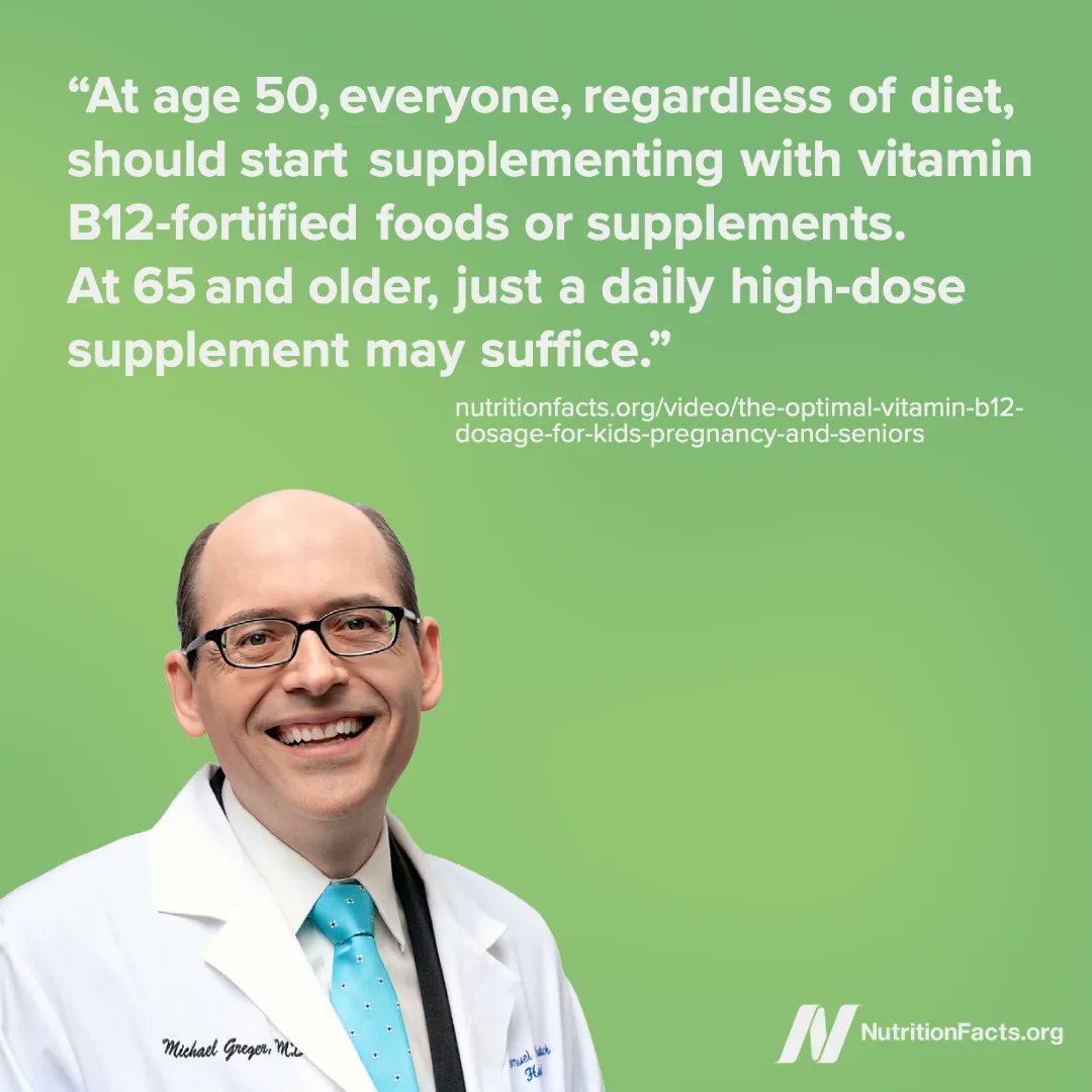 Regardless of whether or not we eat meat, our ability to absorb vitamin B12 may decline as we age. For those 65 and older, a daily dose of 1,000 mcg of cyanocobalamin is recommended. bit.ly/3866ecy