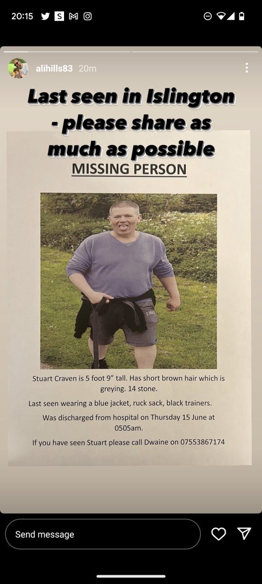 TeddyDraper's tweet photo. Hi friends, my school mate Stuart Craven, originally from Worcestershire, is missing.

Last seen in Islington, London.

Would really appreciate a retweet. https://t.co/3VWZpopCwu