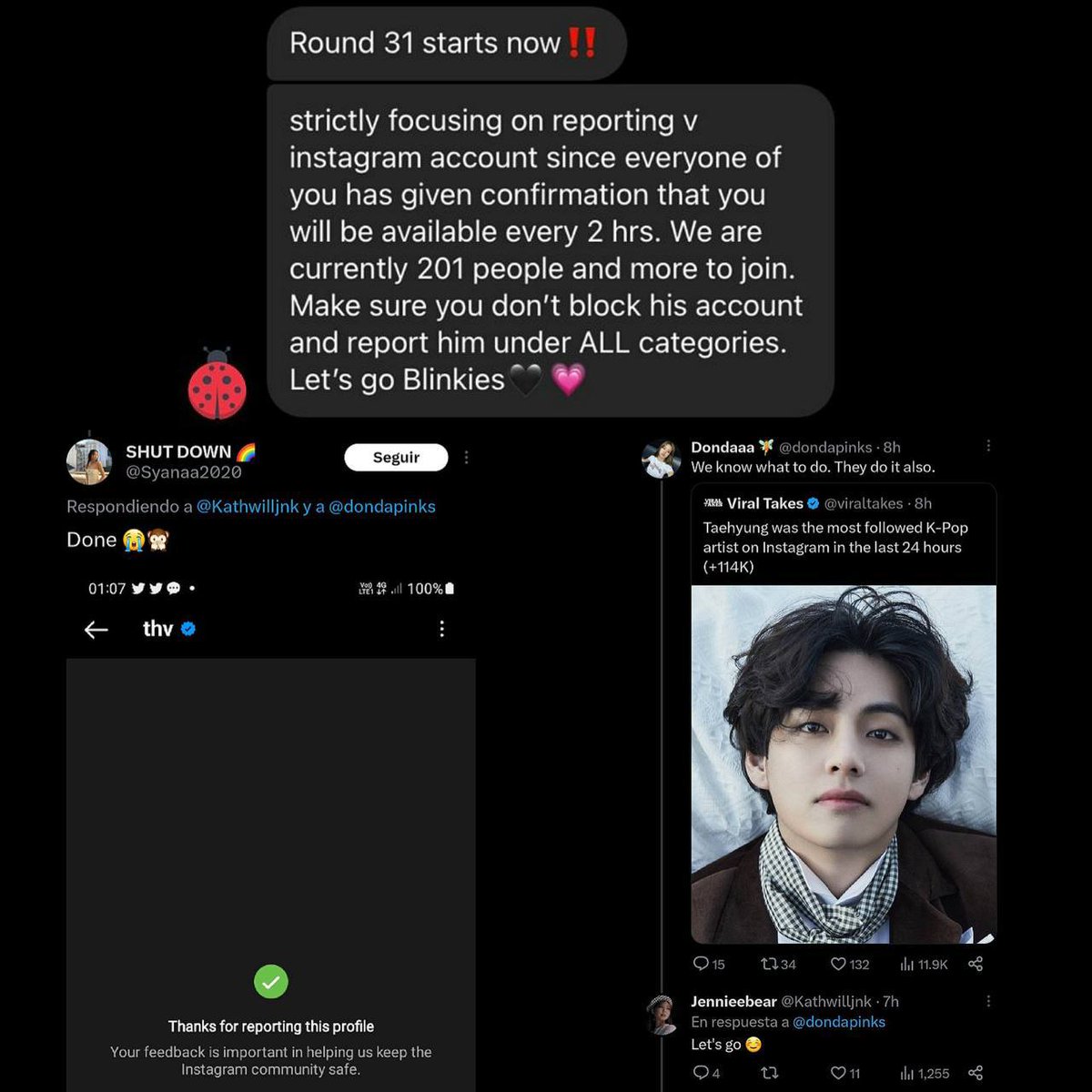 Ingirieni's tweet photo. @btscisvostream Hi @Instagram, please be informed that IG user @thv doesn’t violate any Instagram policy yet a few users as shown in the following tweet states that they've reported the account. Please look into this matter to ensure all users' rights are protected. Thanks. https://t.co/HHefpoyLfI