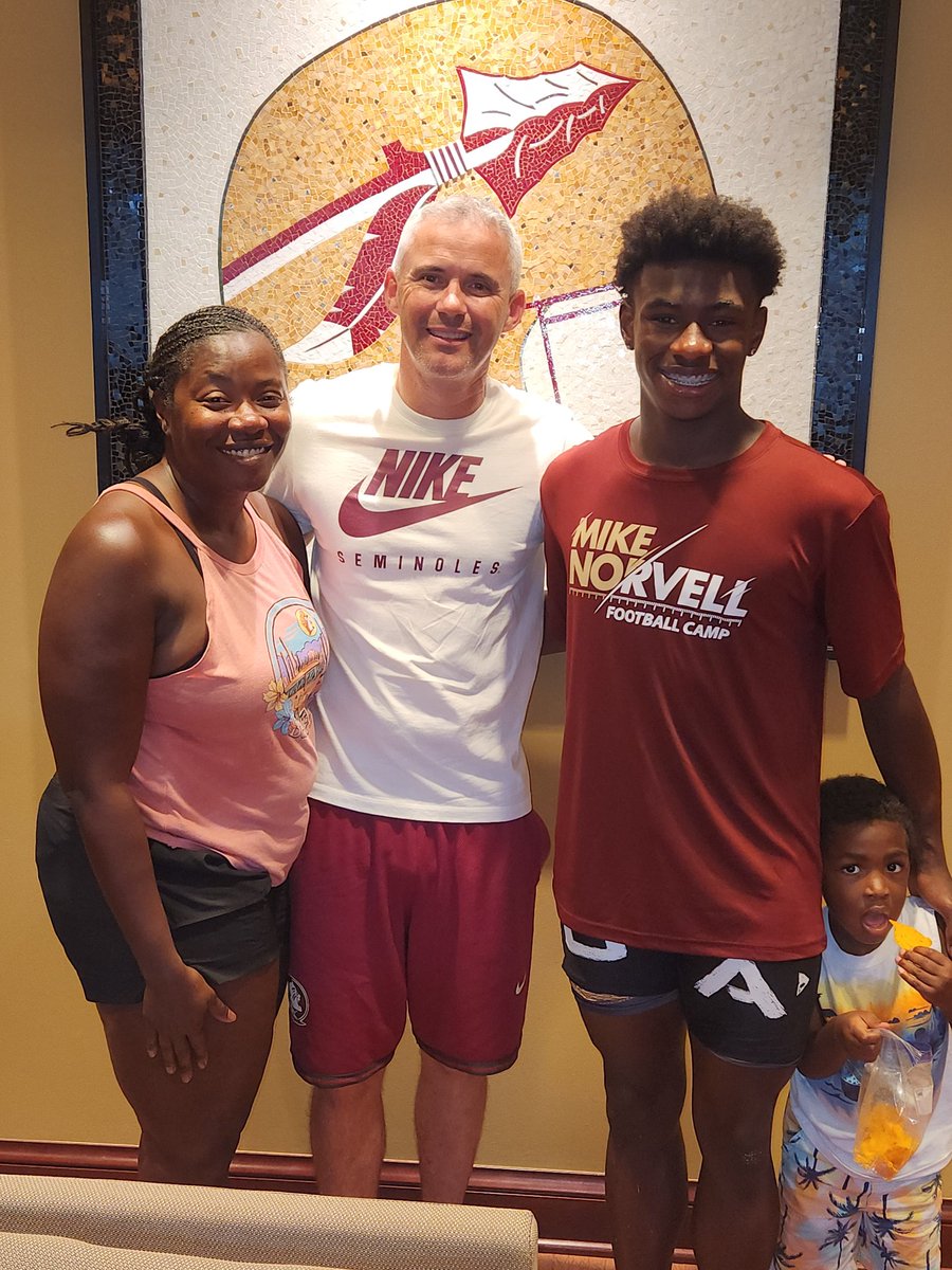 AGTG!! After a great camp and a awesome conversation with <a href="/Coach_Norvell/">Mike Norvell</a> I'm blessed and honored to receive a offer from Florida State University! #GoNoles  <a href="/psurtain23/">PAT SURTAINl</a> <a href="/coachwilliamsfb/">Sam Williams</a> <a href="/shayhodge3/">Shay Hodge™</a> <a href="/_DJDaniels/">DJ Daniels</a> @RivalsCole <a href="/CNee247/">Chris Nee</a> <a href="/DemetricDWarren/">Demetric D. Warren</a> <a href="/MeshAcademy/">MESH ACADEMY</a> <a href="/JeremyO_Johnson/">Jeremy Johnson</a>