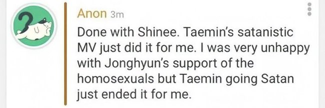 It's jonghyun's support of the homosexuals and taemin going satan for me