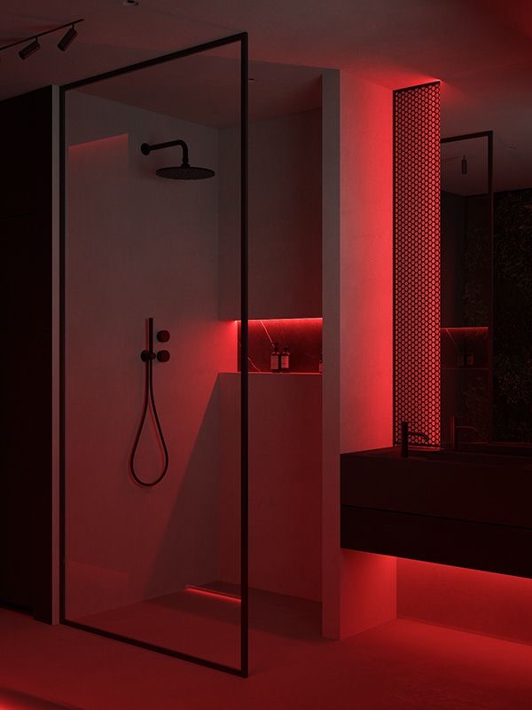 Red neon bathroom.