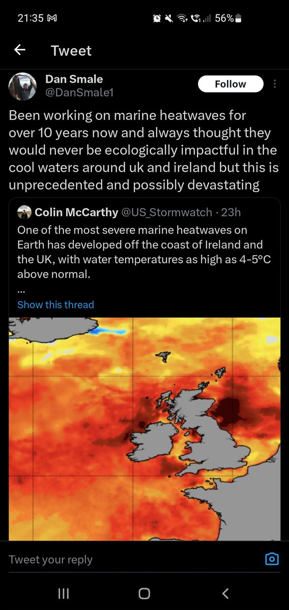 IrishEVs's tweet photo. The Irish media response to the Climate Crisis in a nutshell:

🔥 Marine ecologists &amp; scientists warning of unprecedented marine heatwaves

🤐 RTE: nothing

Story not even relegated to the 'climate' sub-page
https://t.co/Qm7hw0ObDw
#ClimateCrisis #ClimateEmergency https://t.co/a10PoAotHk