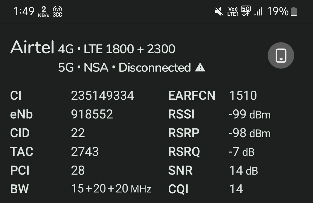 Literally airtel's 5g plus strategy is mind blowing here 5g is connected in my phone but it really doesn't the airtel 5g plus works in four stages, first stage only shows you 5g but it's not connected with it the second one it provides you 5g network but there is no band connecte