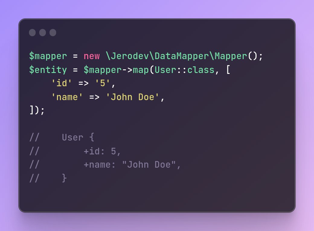 jerodev's tweet image. I wanted to share with you my new PHP library that maps raw data to strong-typed objects.
There's support for simple arrays, associative arrays, objects, nested objects, and much more
It is made to be as fast as possible and uses very little memory.
github.com/jerodev/data-m…
