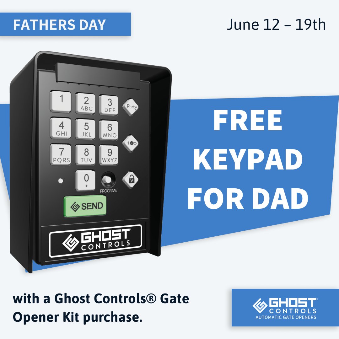 GhostControls's tweet image. Father&apos;s Day just got a tech upgrade! 🚀 Get your Dad a Ghost Controls automatic gate opener kit and score a FREE keypad! Give the gift of convenience and show your appreciation to Dad. 

A deal this good, even Dad would approve! 👍 #GhostControls #FathersDaySpecial #TechForDad