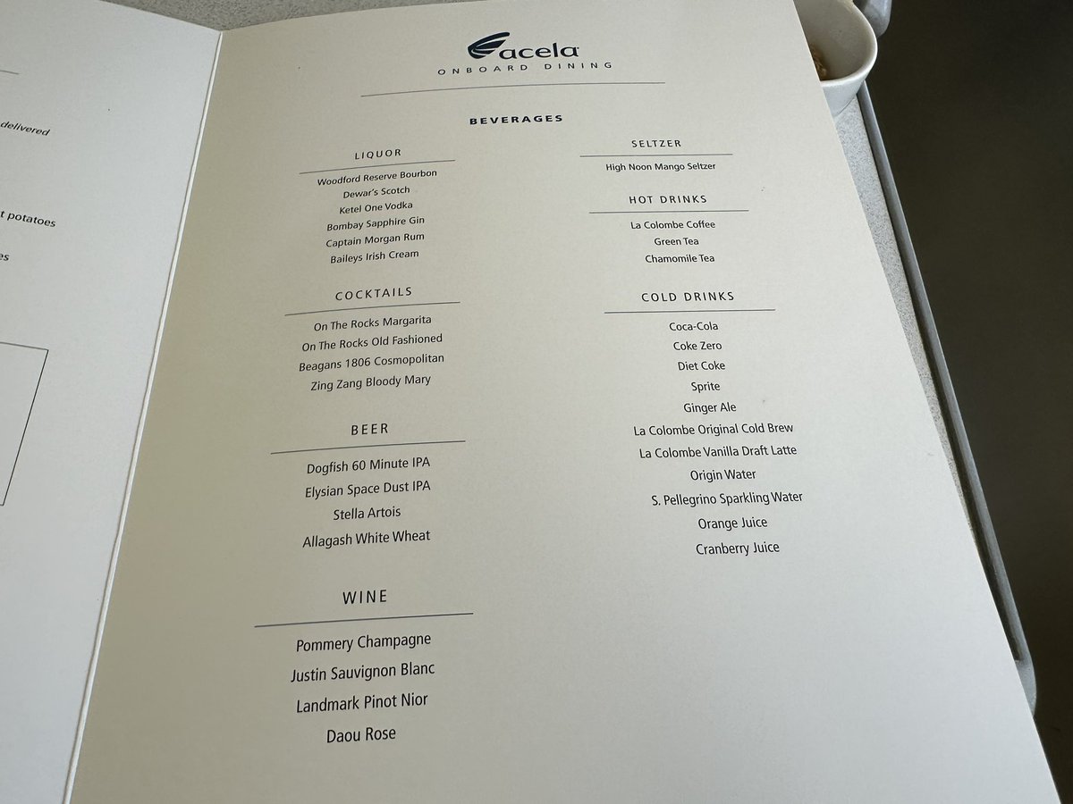TheForwardCabin's tweet photo. Iโm not going to convince you @Amtrak catering is the next best thing to sliced bread, but the new Acela First Class meals are a huge improvement Iโve the previous iteration! The black pepper beef was great, and they finally got a new dessert! https://t.co/0ukPQL1wnn