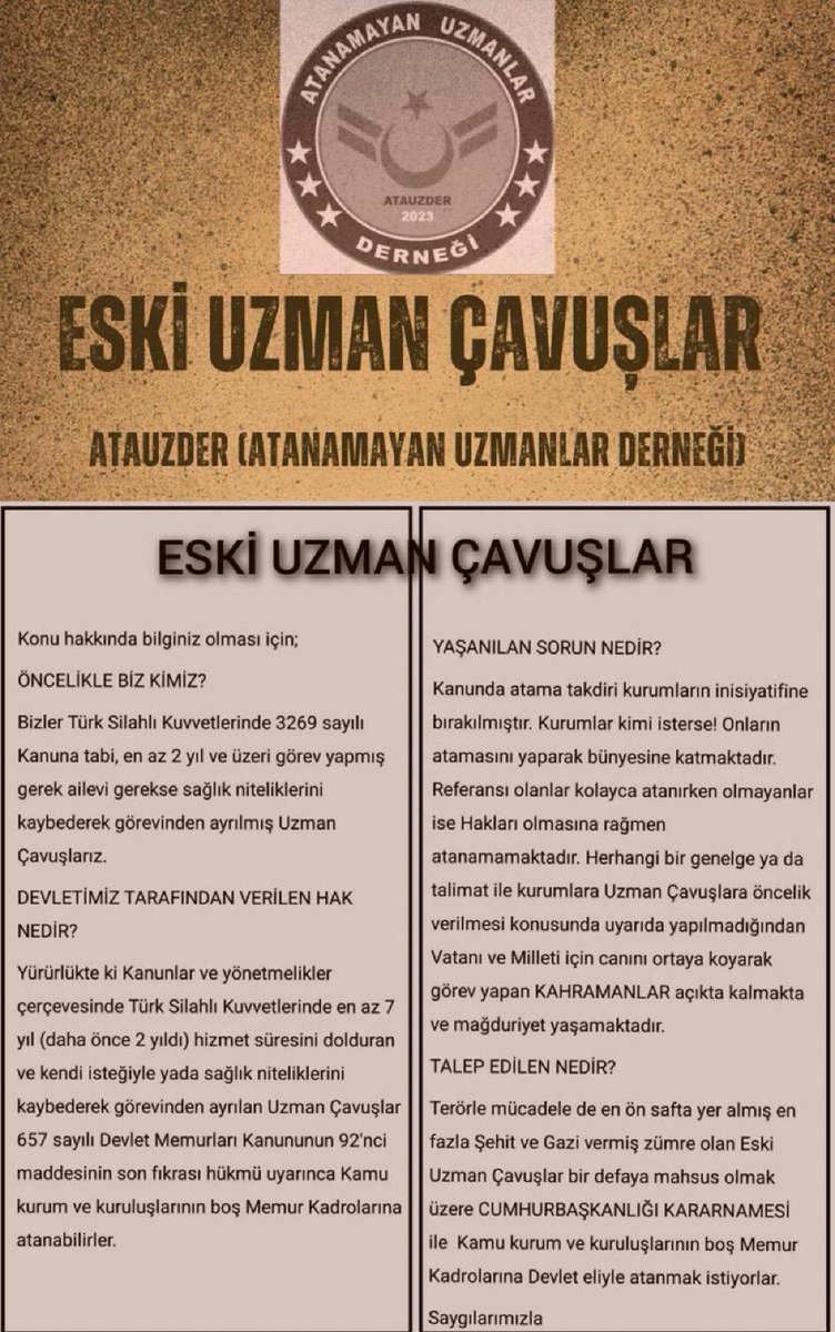 HakanBeydilli2's tweet photo. #EskiUzmanÇavuşlar olarak aciktan atama istiyoruz #sigara #Edevlette #kademeliemeklilik @RTErdogan @_cevdetyilmaz @AliYerlikaya https://t.co/nA6ZK5CX3F