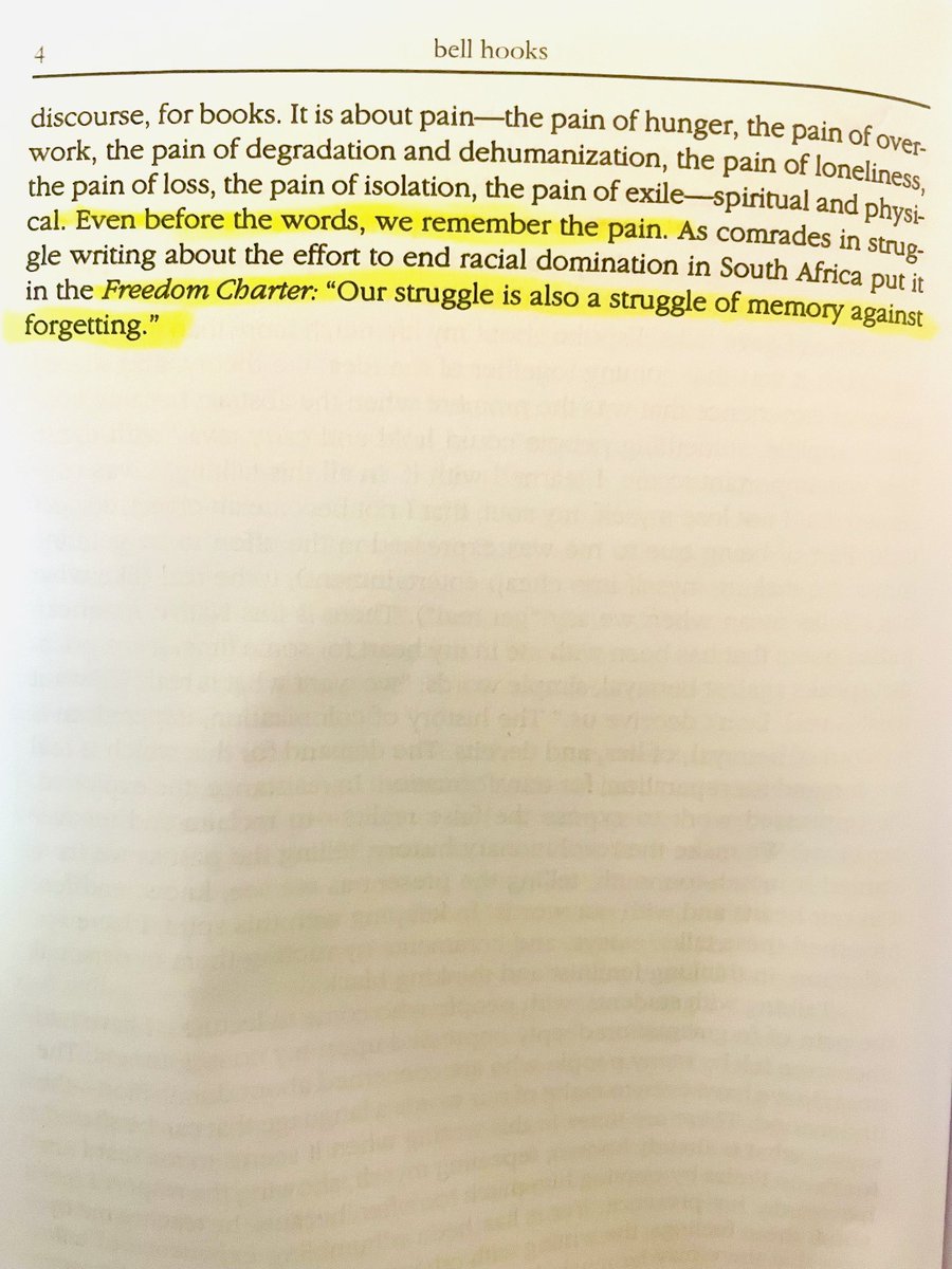 Thinking back into these two moments from #bellhooks book “Talking Back”. The struggle of #memory and #forgetting. The body, the soul, the mind feels…remembers. #talkingback