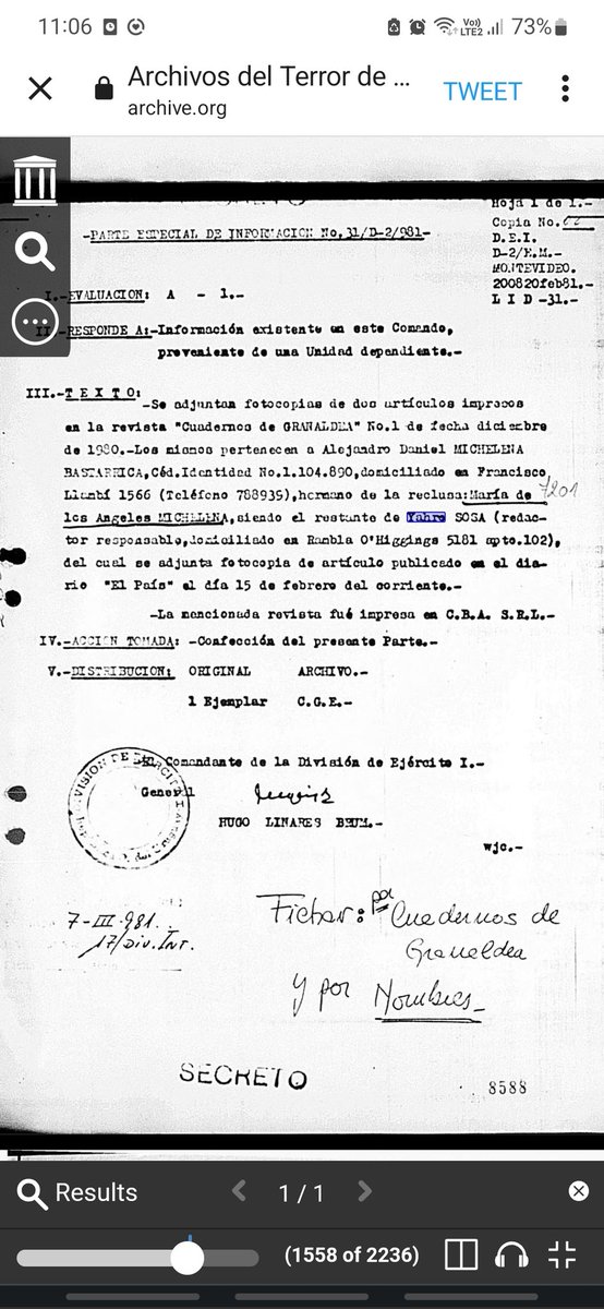 Al parecer a la dictadura civico-militar de Uruguay le preocupaba mi padre y lo que escribía..aparece en varios registros incluso este donde alguien parece interesado por un cuento de papá subversivo...grande viejo! Beso a donde estés